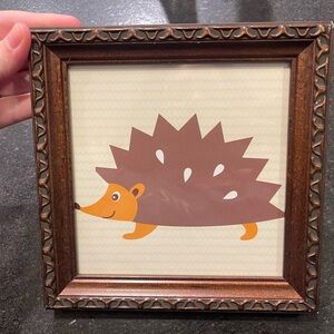 Hedgehog Art in Brown Frame